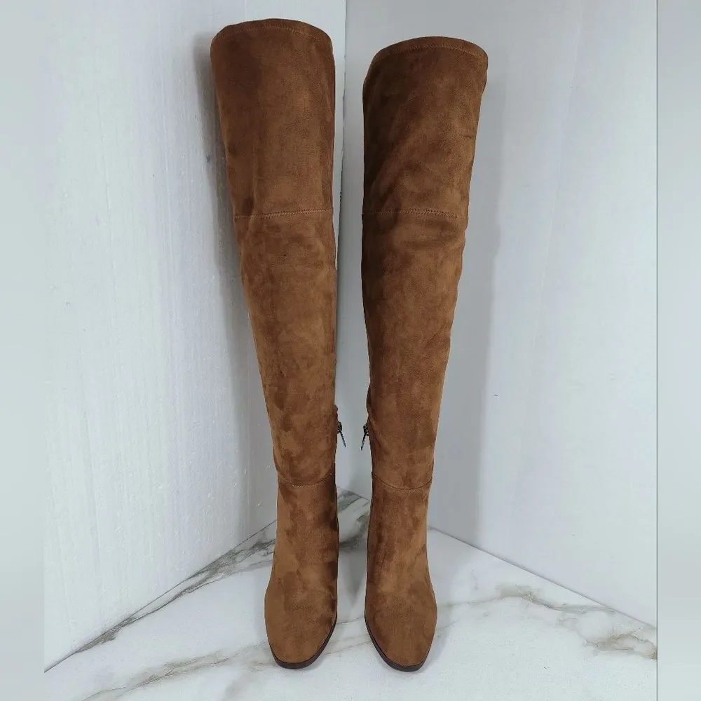 Vince Camuto Tapley Cognac Microsuede Over The Knee Heeled Boots, 7.5